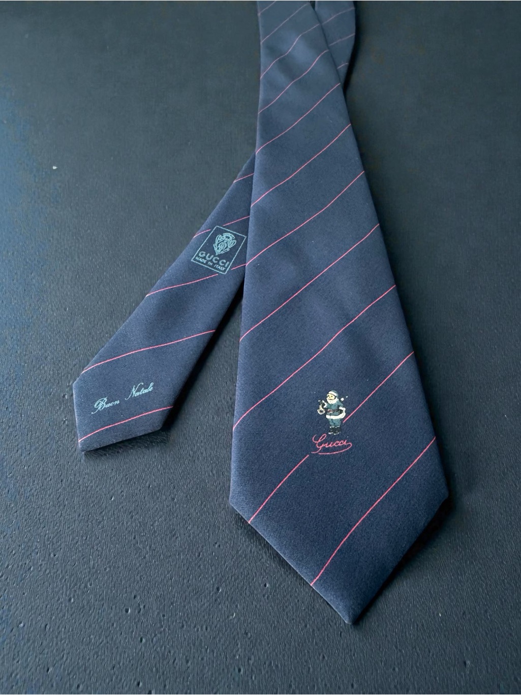 Vtg Gucci Buon Natale Mens Tie 100% Silk Made In Italy Christmas Santa Claus
